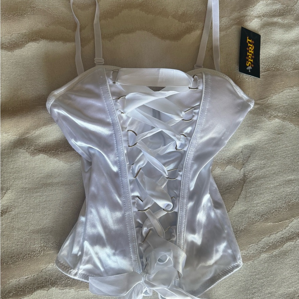 NWT Spirit Halloween White Satin Corset Top